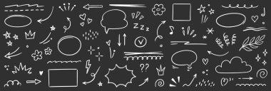 Satır ok simgesi oluşturuldu. El çizimi eskiz yıldızı, kalp işareti kalem darbesi çemberi, altı çizili elementler. Şirin bir fırça darbesi, kalem darbesi, çiçek seti. Vektör illüstrasyonu