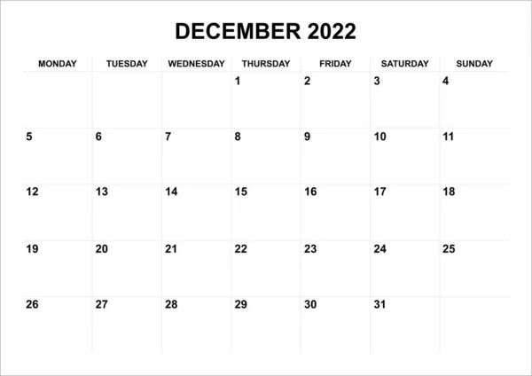 Kalender December 2022 Start Maandag — Stockvector