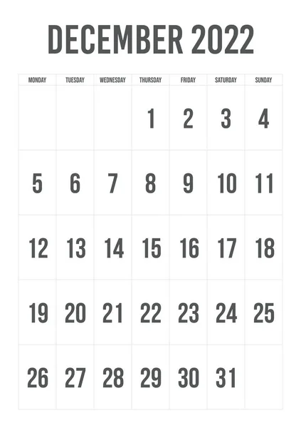December 2022 Kalender Met Portretontwerp — Stockvector