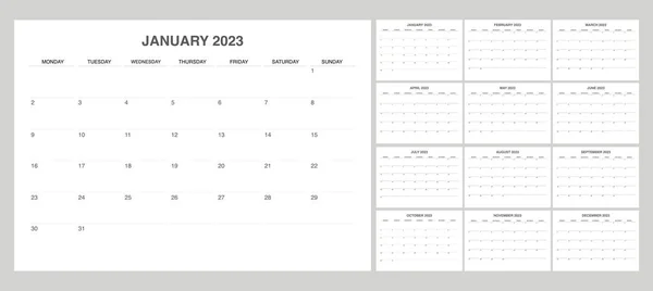 Calendário Mensal 2023 Começa Partir Segunda Feira Ilustrações De Stock Royalty-Free