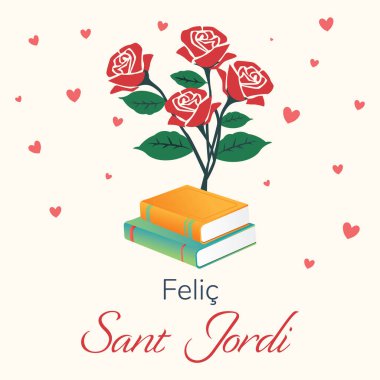 Çiçekler ve kitaplarla basit Sant Jordi tasarımı