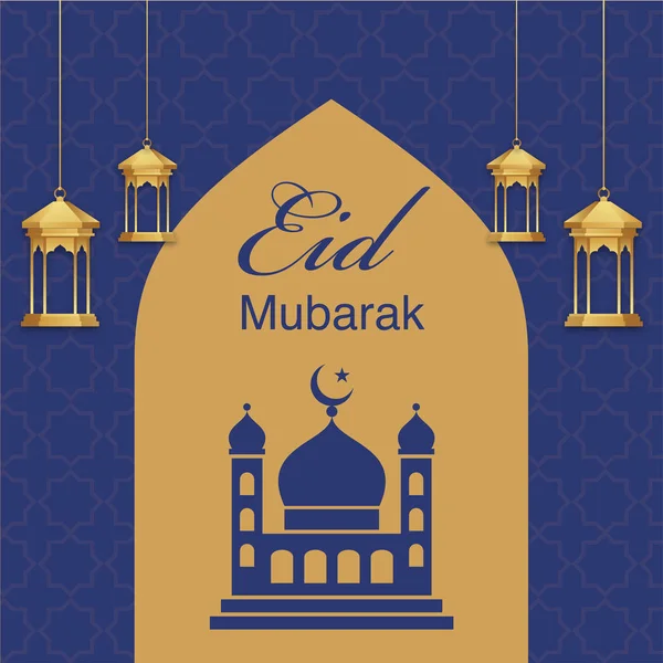 Stock vector Elegant design Eid Mubarak card with blue color