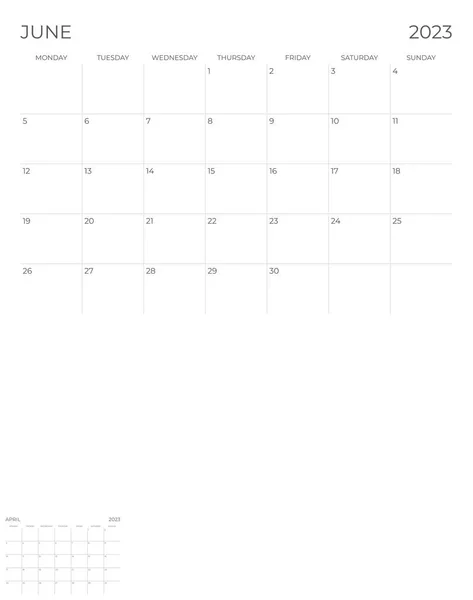 Letní Plán Kalendář Červen 2023 — Stockový vektor