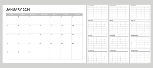 Set Calendar 2024 Simple Modern Design Stock Vector