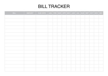 Yazdırılabilir Bill Tracker, basit aylık izleyici