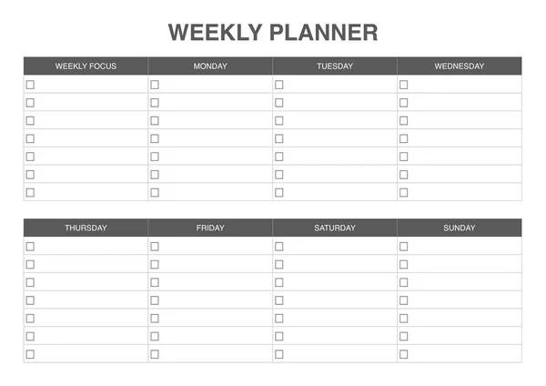 Weekly Planner Printable Simple Minimalist Template — Stock Vector