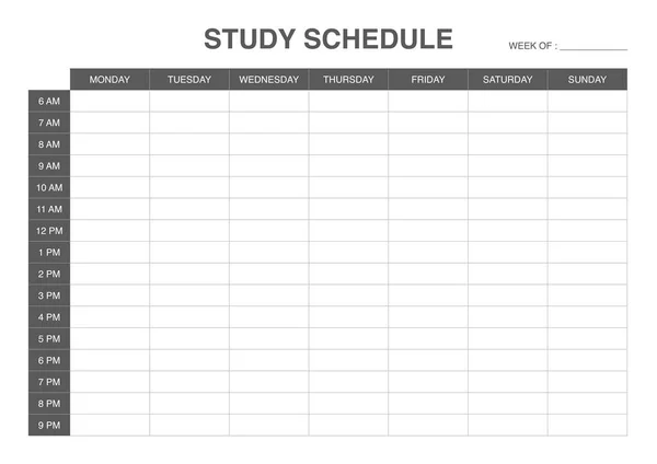 Study Schedule Minimalist Timetable Student Planner — Stock Vector