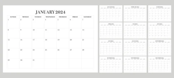 2024 Enkel Inställd Kalender Börjar Söndag — Stock vektor