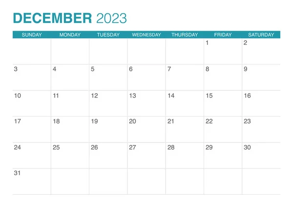 カレンダー 12月のカレンダーは日曜日に始まります — ストックベクタ