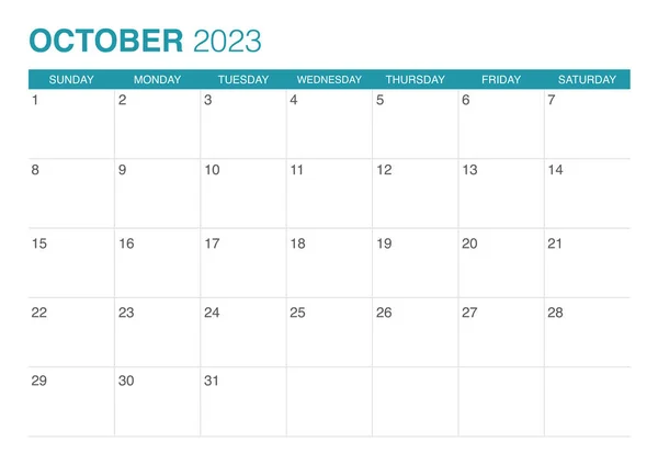 Calendar October Calendar Start Sunday Vector Graphics