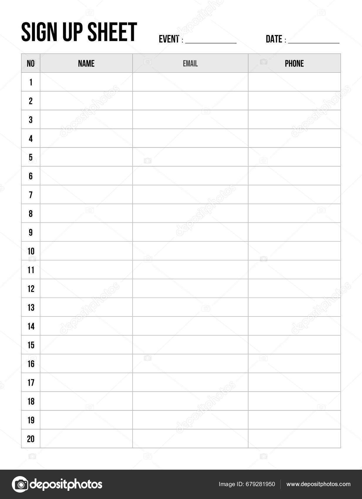 Sign Sheet Printable Template Event Planning Stock Vector by ©CBS