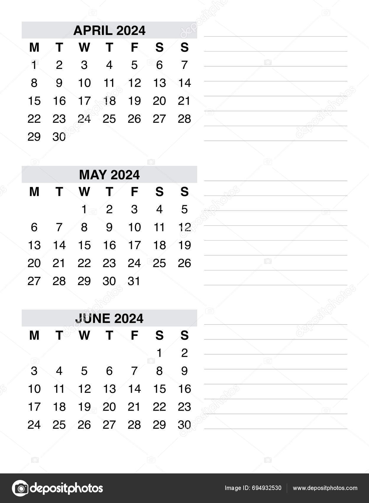 2024 Calendar Month Spring Calendar Stock Vector by ©CBS_design 694932530