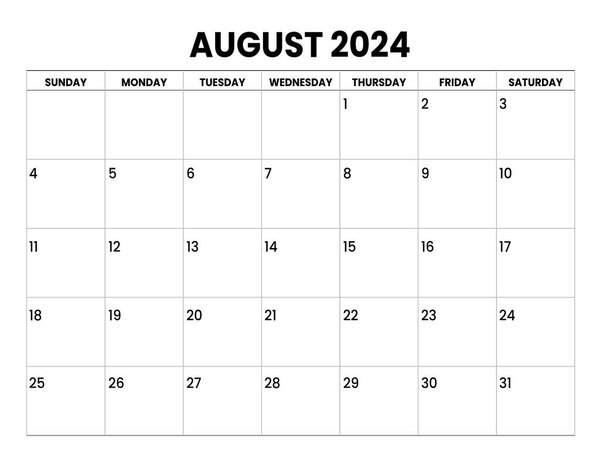 AUGUST 2024 calendar start from SUNDAY
