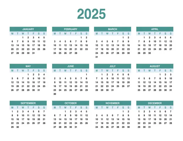 Basit takvim 2025, takvim bütün yıl dolu.