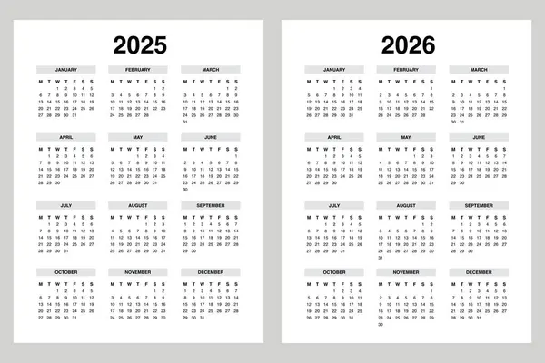 2025 2026 Portre Yıllık Takvim, Pazartesi başlıyor