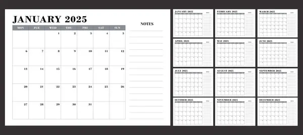 12 aylık notlarla 2025 Takvimi