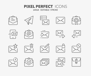 Thin line icons set of mail and email concepts. Outline symbol collection. Editable vector stroke. 64x64 Pixel Perfect. clipart