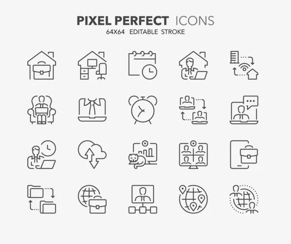 Thin Line Icons Set Remote Working Business Concepts Outline Symbol — Vector de stock