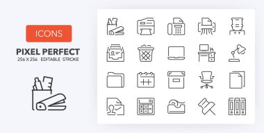 Office supplies. Thin line icon set. Outline symbol collection. Editable vector stroke. 256x256 Pixel Perfect scalable to 128px, 64px... clipart