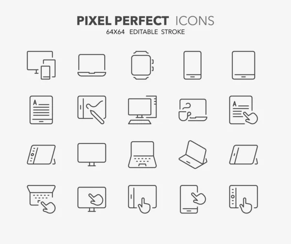 Personal Devices Thin Line Icons — Vetor de Stock