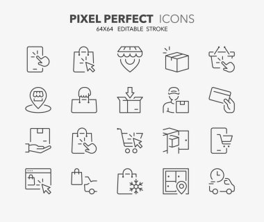 Thin line icons set of shopping online, click and collect. Outline symbol collection. Editable vector stroke. 64x64 Pixel Perfect.