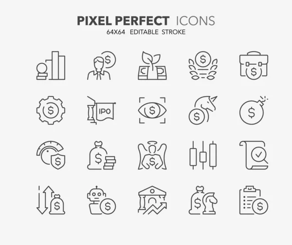 Thin Line Icons Set Investment Outline Symbol Collection Editable Vector — Vetor de Stock