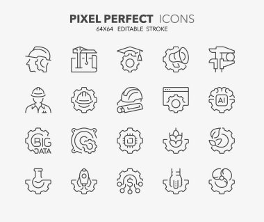 İnce çizgi simgeleri. Taslak sembol koleksiyonu. Düzenlenebilir vektör vuruşu. 64x64 Piksel Mükemmel.