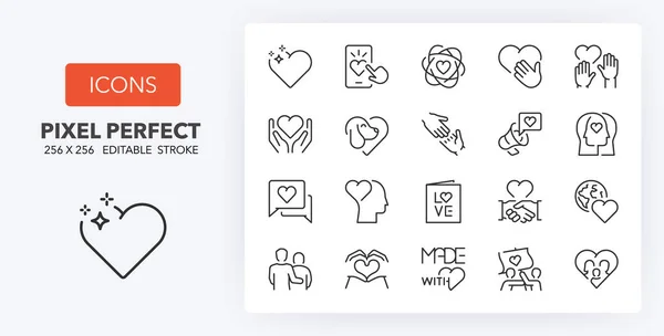 Iconos Línea Sobre Amor Responsabilidad Social Set Iconos Línea Delgada — Vector de stock