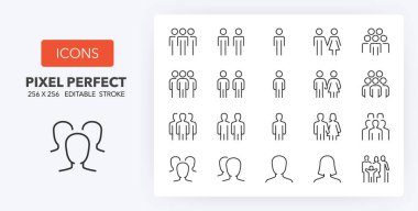 Set of thin line icons of people. Outline symbol collection. Editable vector stroke. 256x256 Pixel Perfect scalable to 128px, 64px... clipart