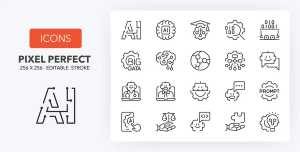Set Thin Line Icons Artificial Intelligence Outline Symbol Collection Editable — Stock Vector
