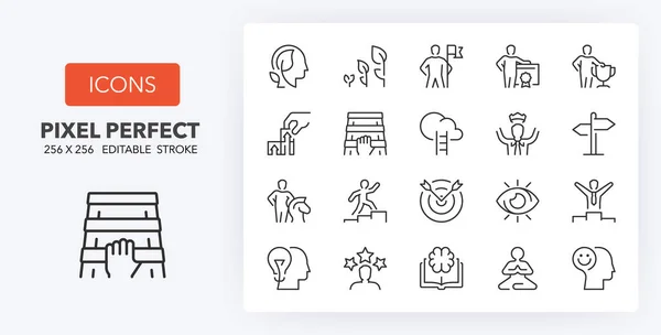 Set Thin Line Icons Personal Growth Accomplishment Outline Symbol Collection — Stock Vector