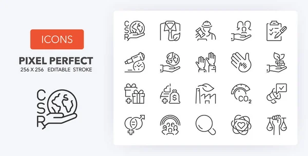 Set Thin Line Icons Corporate Social Responsibility Outline Symbol Collection — Stock Vector