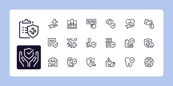 Health Insurance Coverage Line Icon Set Outline Symbol Collection Editable — Stock Vector
