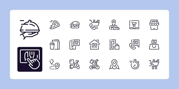 Food Delivery Line Icon Set Outline Symbol Collection Editable Vector — Stock Vector