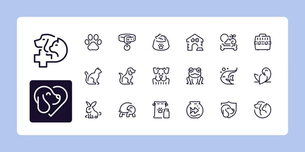 Pets Vet Line Icon Set Outline Symbol Collection Editable Vector — Stock Vector