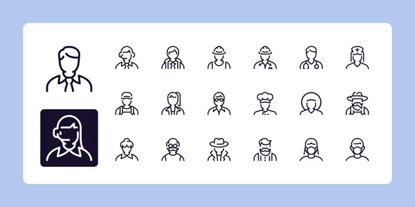 Gebruikersinterface Beroepen Avatars Lijn Pictogram Set Outline Symbool Collectie Bewerkbare — Stockvector