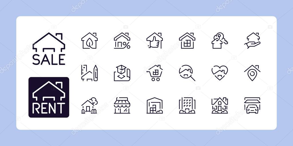 Real Estate line icon set 1 of 2. Outline symbol collection. Editable vector stroke. 48 and 96 Pixel Perfect scalable to 192px, 384px...
