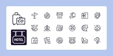 Seyahat, turizm ve durak çizgisi ikonu 2 'de 1. Taslak sembol koleksiyonu. Düzenlenebilir vektör vuruşu. 48 ve 96 Piksel 192px, 384px için mükemmel ölçeklendirilebilir...