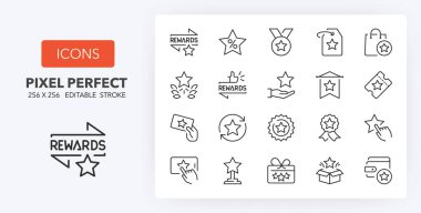 Rewards programs thin line icon set. Outline symbol collection. Editable vector stroke. 256x256 Pixel Perfect scalable to 128px, 64px... clipart