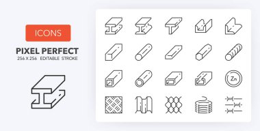 Steel products, thin line icon set. Outline symbol collection. Editable vector stroke. 256x256 Pixel Perfect scalable to 128px, 64px... clipart