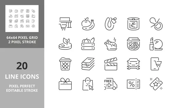 Supermercato Dipartimenti Servizi Icona Linea Sottile Set Collezione Simboli Outline Illustrazione Stock