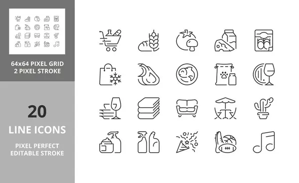 Supermarktabteilungen Und Dienstleistungen Thin Line Icon Set Umrissene Symbolsammlung Editierbarer lizenzfreie Stockillustrationen