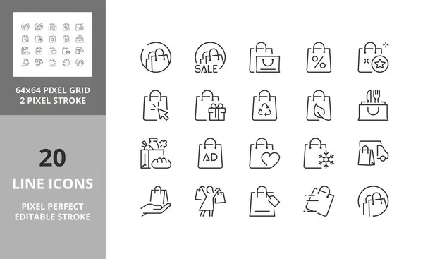 Liniensymbole Über Einkaufstüten Enthält Symbole Wie Verkauf Öko Klicken Und lizenzfreie Stockvektoren