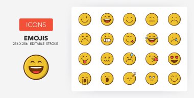 Line icons about emoticons. Contains such icons as in love, positive feeling, approval and more. 256x256 Pixel Perfect editable in colors