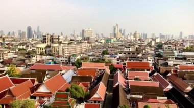 4K Top View Golden Mountain Temple, Bangkok Tayland manzaralı şehir