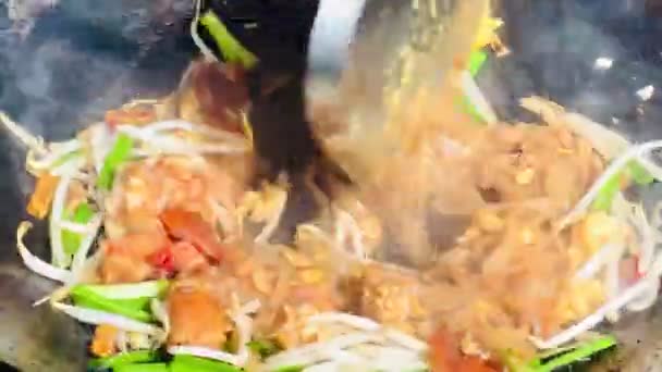 Μαγειρική Stir Fried Noodles Fresh Shrimp Pad Thai Thai Food — Αρχείο Βίντεο