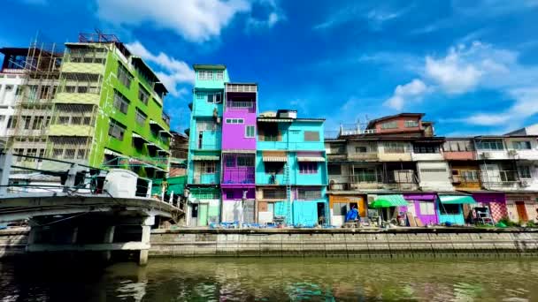Vecchi Edifici Bangkok Ristrutturati Dipinti Recente Punti Check Turistici — Video Stock