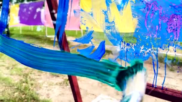 Draw Paint Brushes Rollers Clear Glass Plate Art — Stock Video