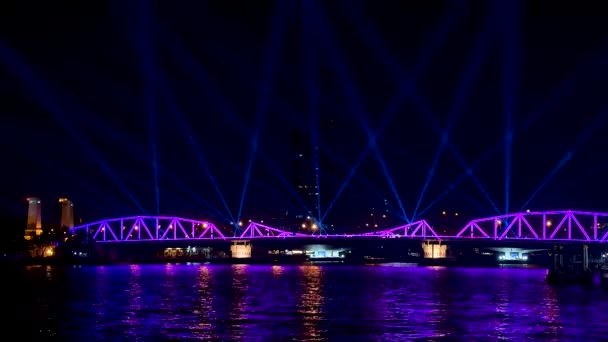 Trabajo Luz Sonido Phuttha Yot Bridge Bangkok — Vídeos de Stock