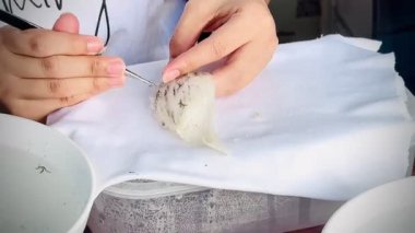 Çalışanlar kırlangıcın yuvasını temizler..